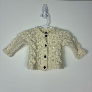 Our Green House Peruvian Cardigan organic cotton cream cable knit 3-6M